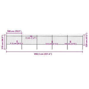 Recinzione Giardino con Punta a Lancia in Acciaio 8,5x1,2m Nera