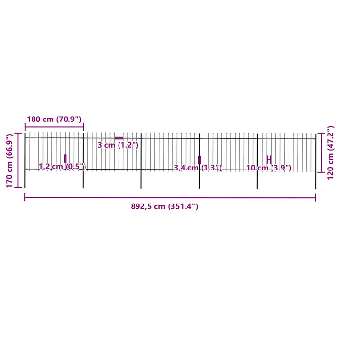 Recinzione Giardino con Punta a Lancia in Acciaio 8,5x1,2m Nera