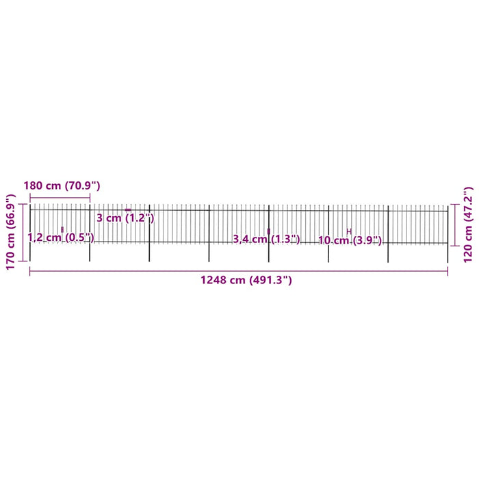 Recinzione Giardino Punta a Lancia in Acciaio 11,9x1,2 m Nera