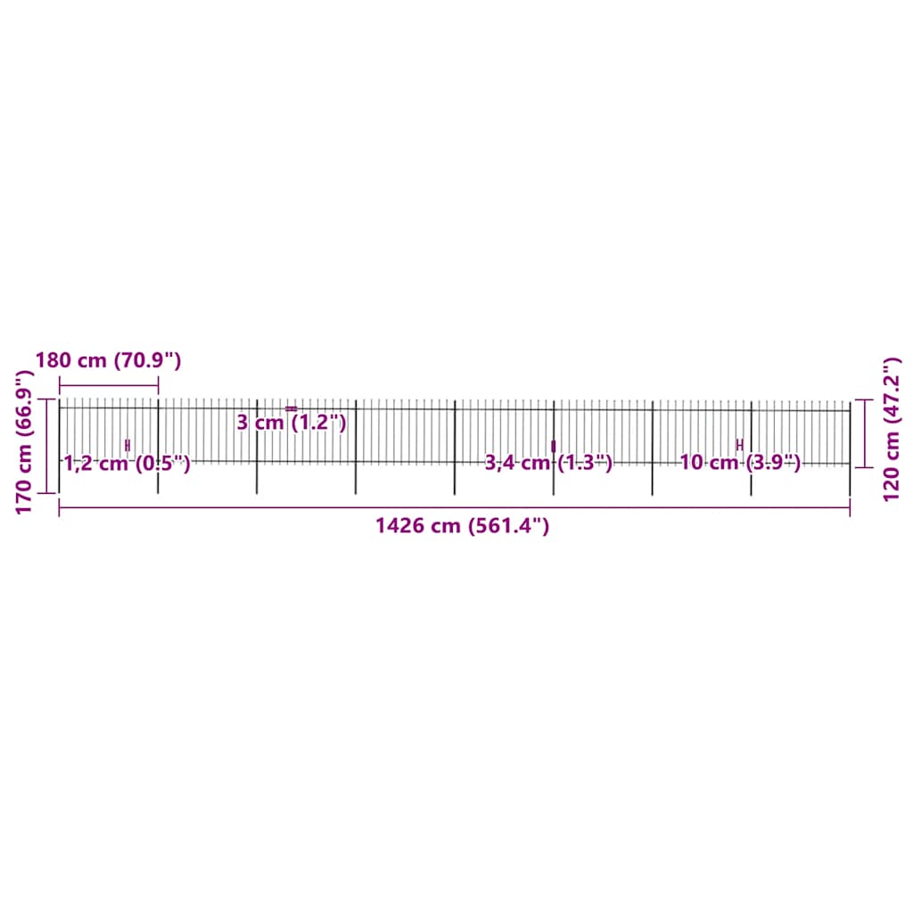 Recinzione da Giardino con Punta a Lancia in Acciaio 1426x120 cm Nero 277627
