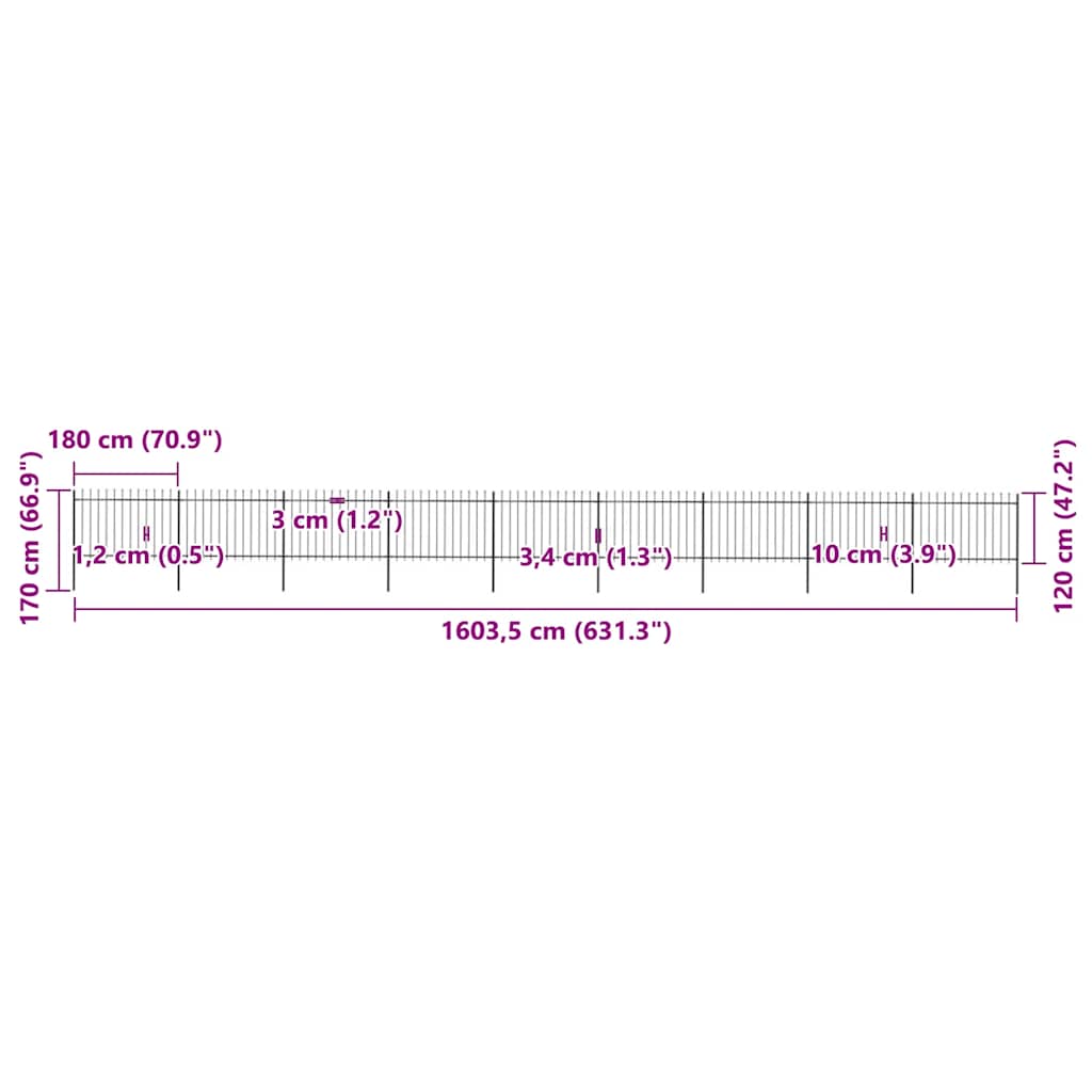 Recinzione da Giardino Punta a Lancia in Acciaio 15,3x1,2m Nera