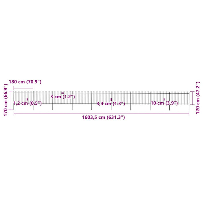 Recinzione da Giardino Punta a Lancia in Acciaio 15,3x1,2m Nera