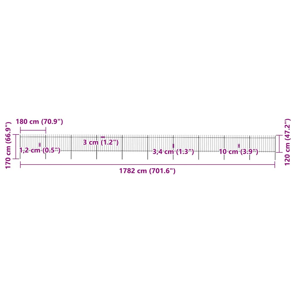 Recinzione da Giardino con Punta a Lancia Acciaio 17x1,2m Nera