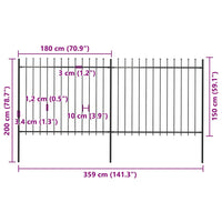 Recinzione Giardino con Punta a Lancia in Acciaio 3,4x1,5 m Nera cod mxl 9362