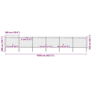 Recinzione da Giardino Punta a Lancia in Acciaio 10,2x1,5m Nera cod mxl 22609