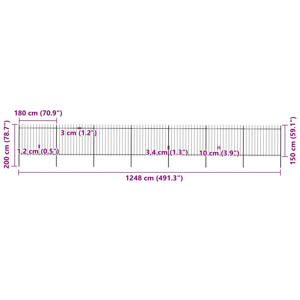 Recinzione da Giardino con Punta a Lancia in Acciaio 1248x150 cm Nero 277635