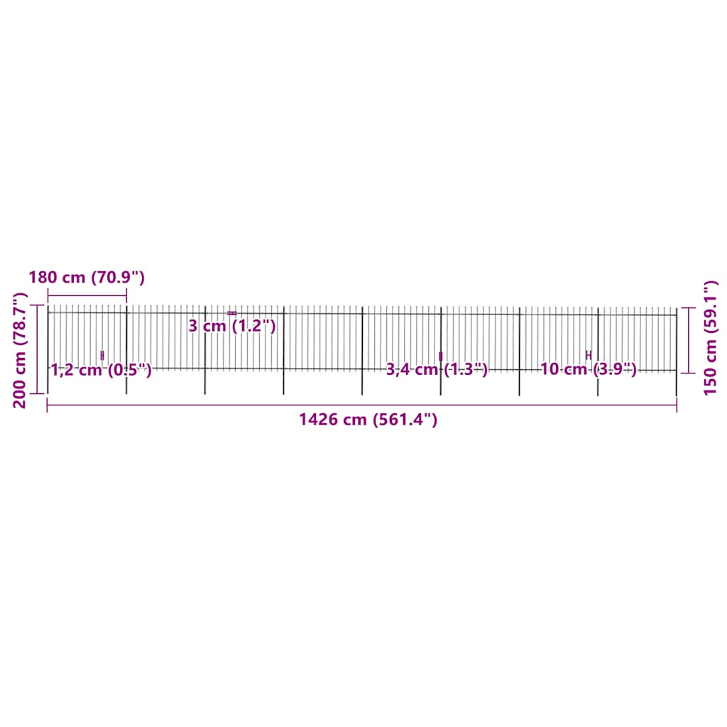 Recinzione da Giardino Punta a Lancia Acciaio 13,6x1,5m Nera cod mxl 7250
