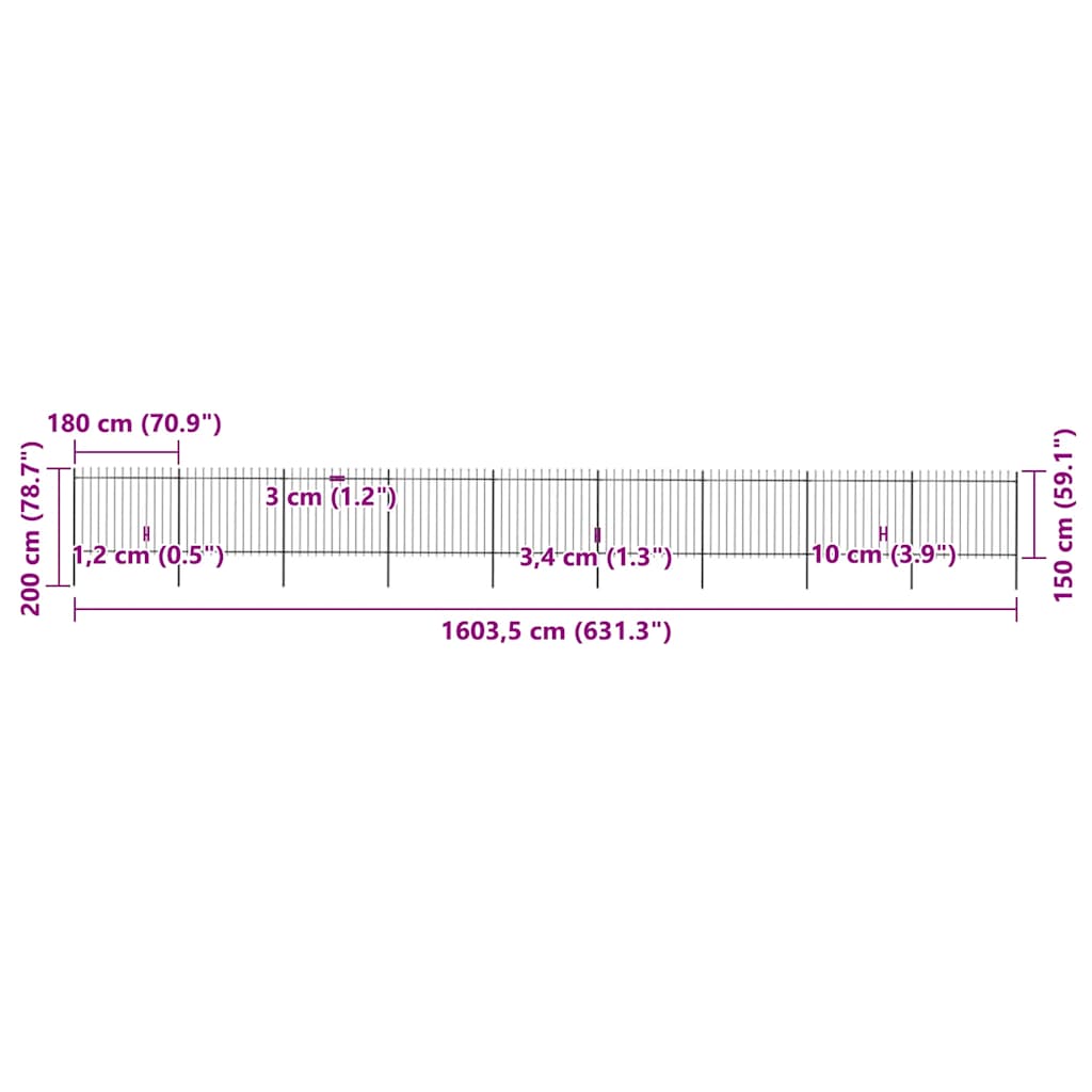 Recinzione Giardino Punta a Lancia in Acciaio 15,3x1,5m Nera cod mxl 9370