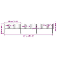 Recinzione da Giardino Punta Tonda in Acciaio 5,1x0,6m Nera