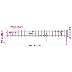 Recinzione da Giardino con Parte Superiore ad Anello in Acciaio 537x60 cm Nero 277640