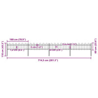 Recinzione da Giardino con Punta Tonda in Acciaio 6,8x0,6m Nera