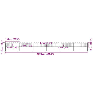 Recinzione da Giardino con Parte Superiore ad Anello in Acciaio 1070x60 cm Nera 277643