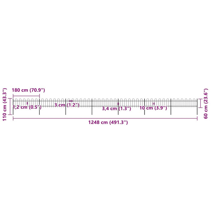 Recinzione da Giardino Punta Tonda in Acciaio 11,9x0,6 m Nera