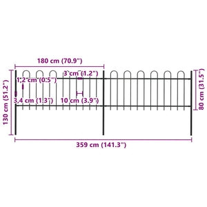Recinzione da Giardino con Parte Superiore ad Anello in Acciaio 359x80 cm Nero 277648