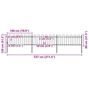 Recinzione da Giardino con Parte Superiore ad Anello in Acciaio 537x80 cm Nera 277649