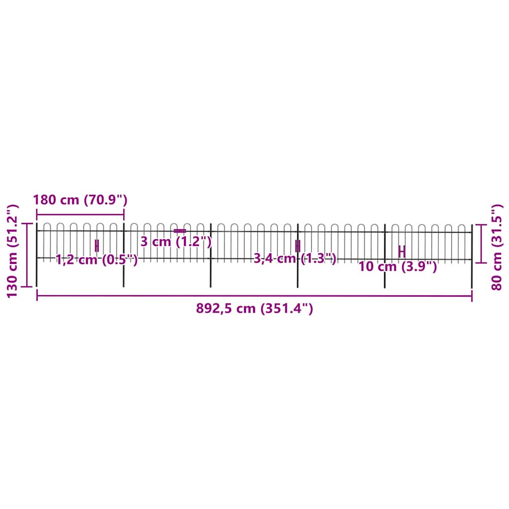 Recinzione da Giardino Punta Tonda 8,5x0,8 m Acciaio Nera cod mxl 7584