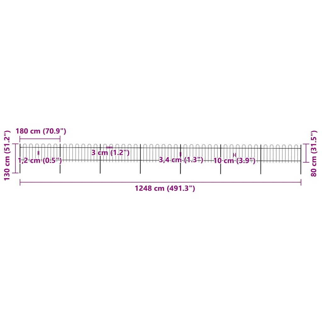 Recinzione Giardino con Punta a Lancia Acciaio 11,9x0,8 m Nera cod mxl 20830