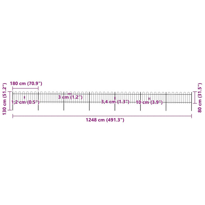 Recinzione Giardino con Punta a Lancia Acciaio 11,9x0,8 m Nera cod mxl 20830