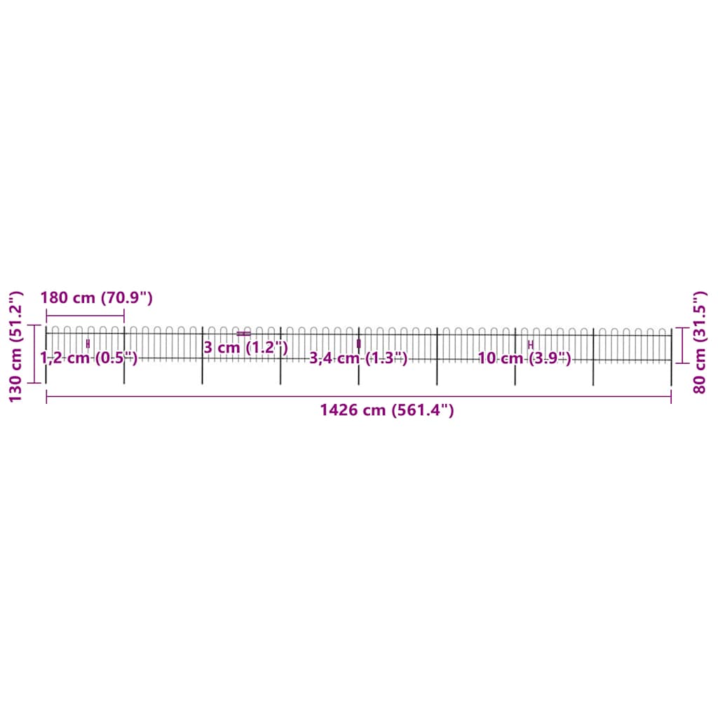 Recinzione da Giardino con Parte Superiore ad Anello in Acciaio 1426x80 cm Nera 277654