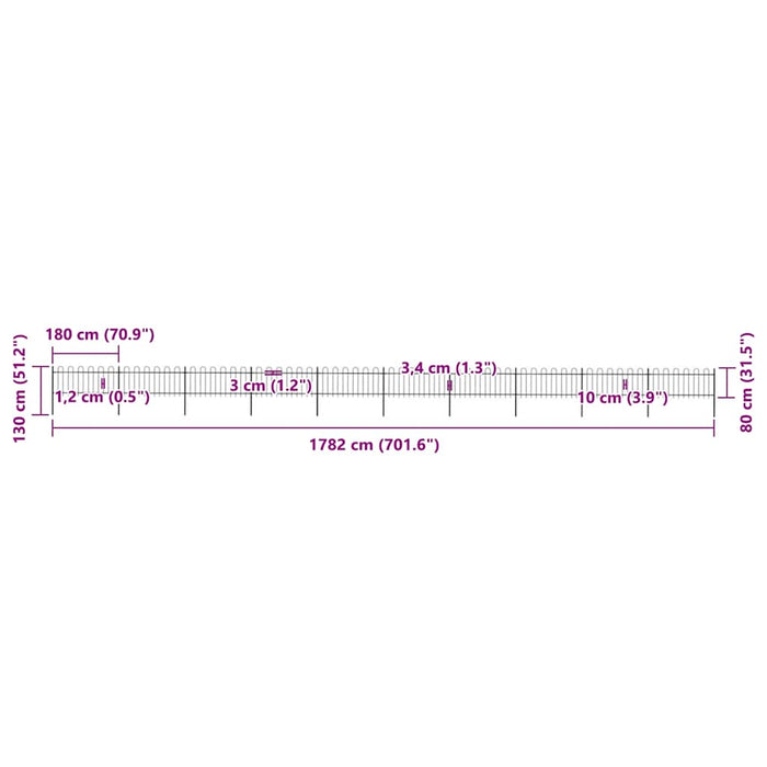 Recinzione da Giardino con Punta Tonda in Acciaio 17x0,8m Nera cod mxl 19952