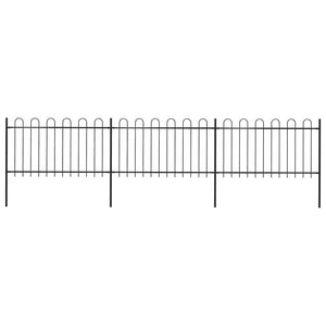 Recinzione Giardino con Punta Tonda in Acciaio 5,1x1 m Nera