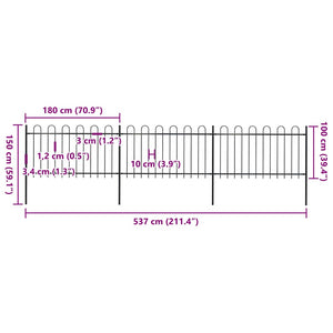 Recinzione Giardino con Punta Tonda in Acciaio 5,1x1 m Nera