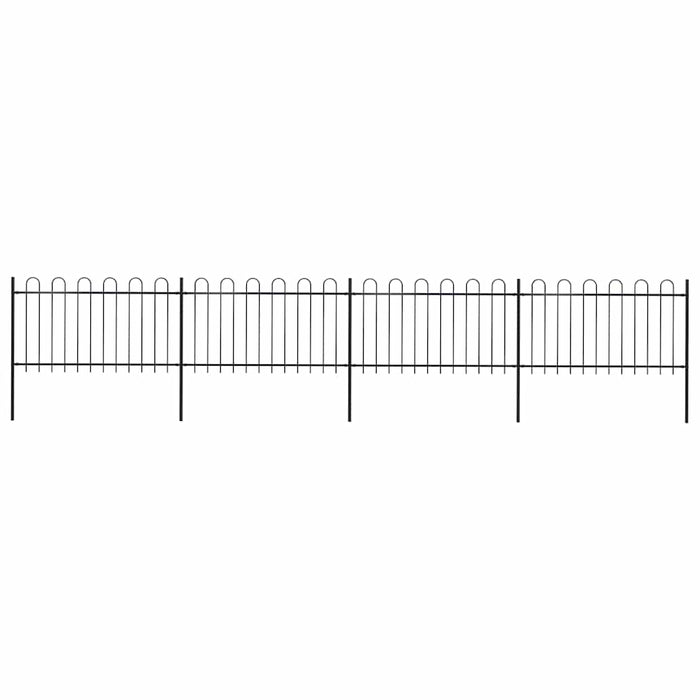 Recinzione da Giardino con Punta Tonda in Acciaio 6,8x1 m Nera