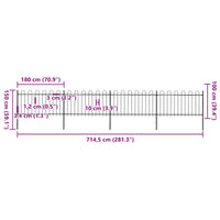 Recinzione da Giardino con Punta Tonda in Acciaio 6,8x1 m Nera