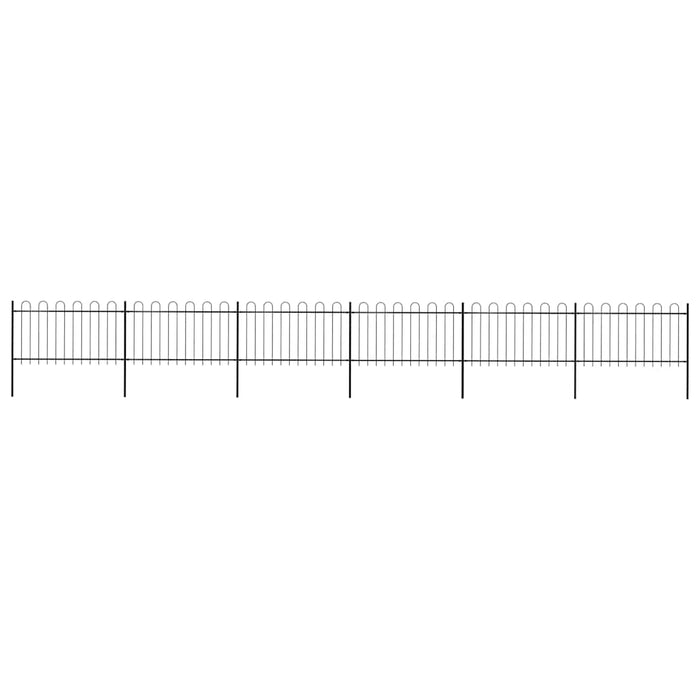 Recinzione da Giardino con Punta Tonda in Acciaio 10,2x1 m Nera