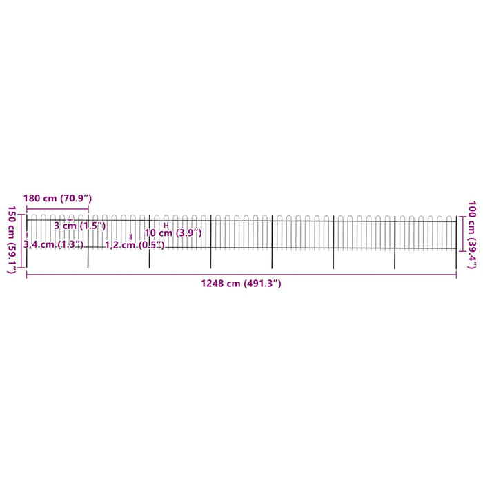 Recinzione da Giardino Punta Tonda Acciaio 11,9x1 m Nera cod mxl 20128