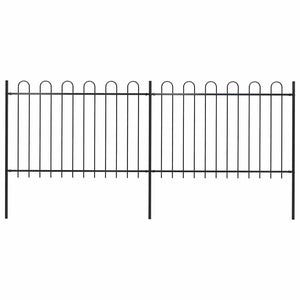 Recinzione Giardino con Punta Tonda in Acciaio 3,4x1,2 m Nera