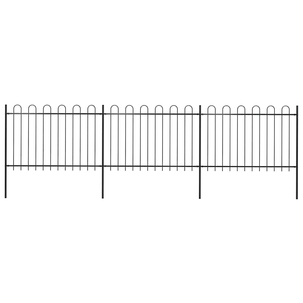 Recinzione da Giardino con Punta Tonda in Acciaio 5,1x1,2m Nera