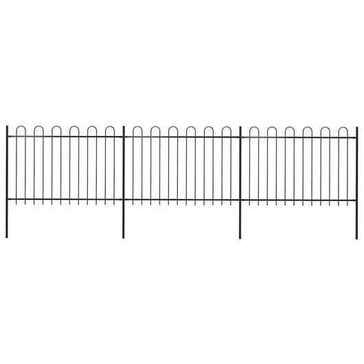 Recinzione da Giardino con Punta Tonda in Acciaio 5,1x1,2m Nera
