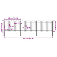 Recinzione da Giardino con Punta Tonda in Acciaio 5,1x1,2m Nera