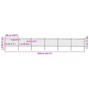 Recinzione da Giardino Punta Tonda in Acciaio 10,2x1,2m Nera
