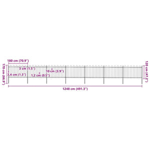 Recinzione Giardino Punta Tonda in Acciaio 11,9x1,2 m Nera