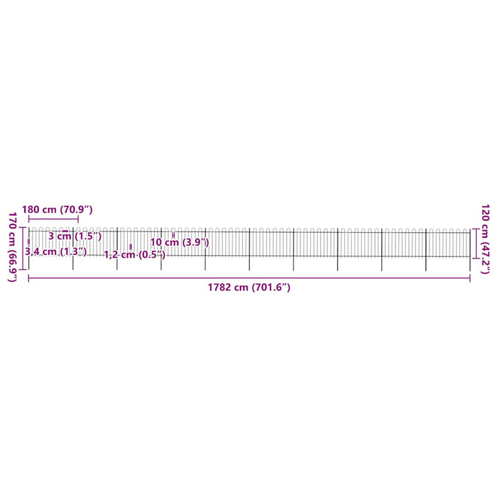 Recinzione da Giardino con Punta Tonda Acciaio 17x1,2m Nera