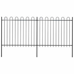 Recinzione da Giardino con Punta Tonda Acciaio 3,4x1,5 m Nera