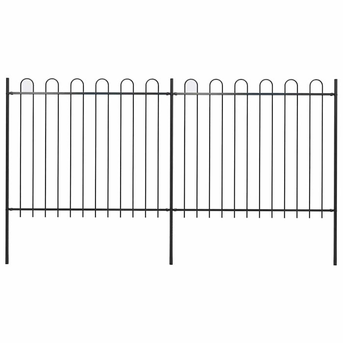 Recinzione da Giardino con Punta Tonda Acciaio 3,4x1,5 m Nera
