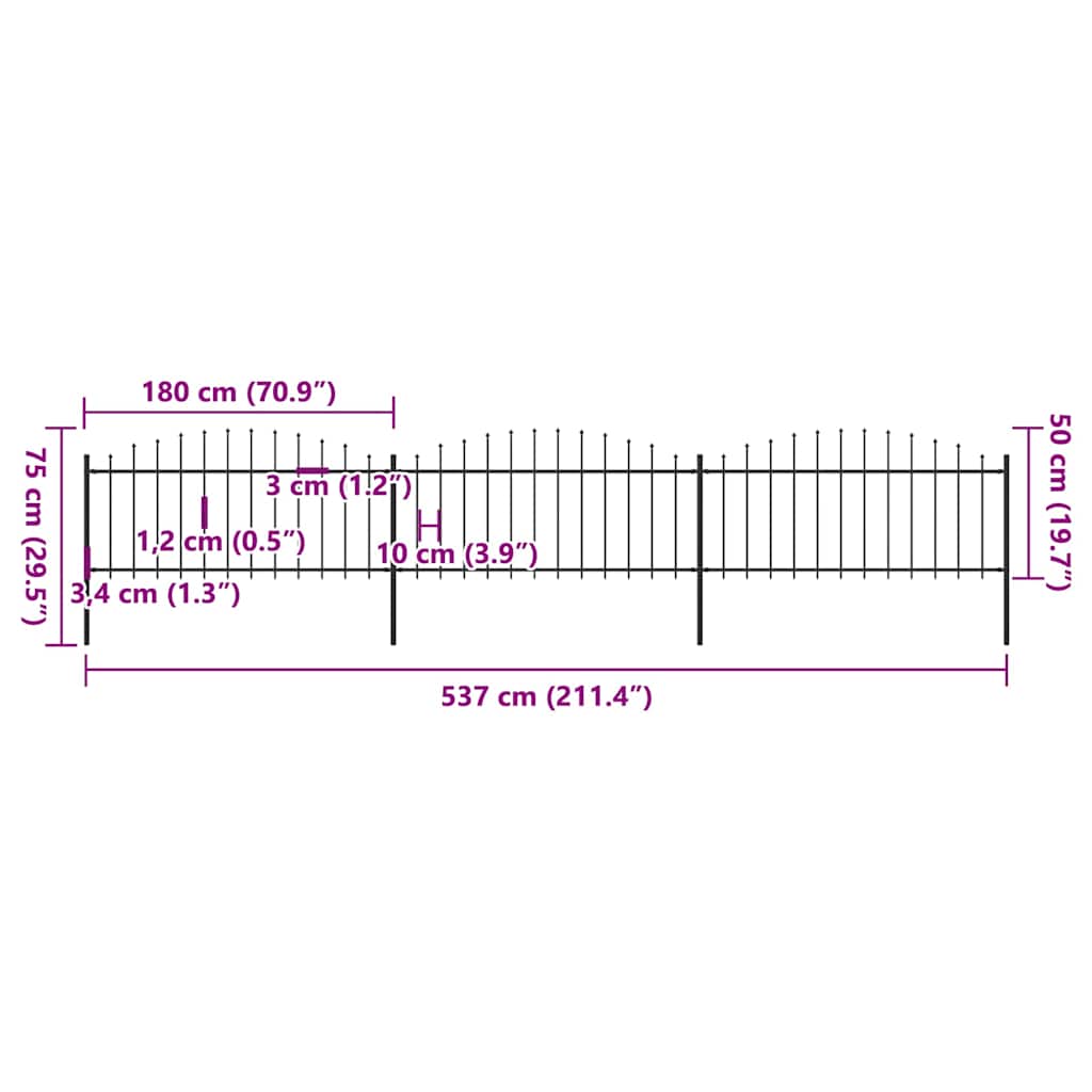 Recinzione Giardino Punta a Lancia (0,5-0,75)x5,1m Acciaio Nera