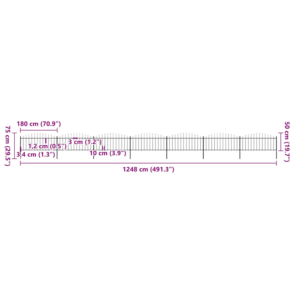 Recinzione Giardino Punta Lancia (0,5-0,75)x11,9m Acciaio Nera