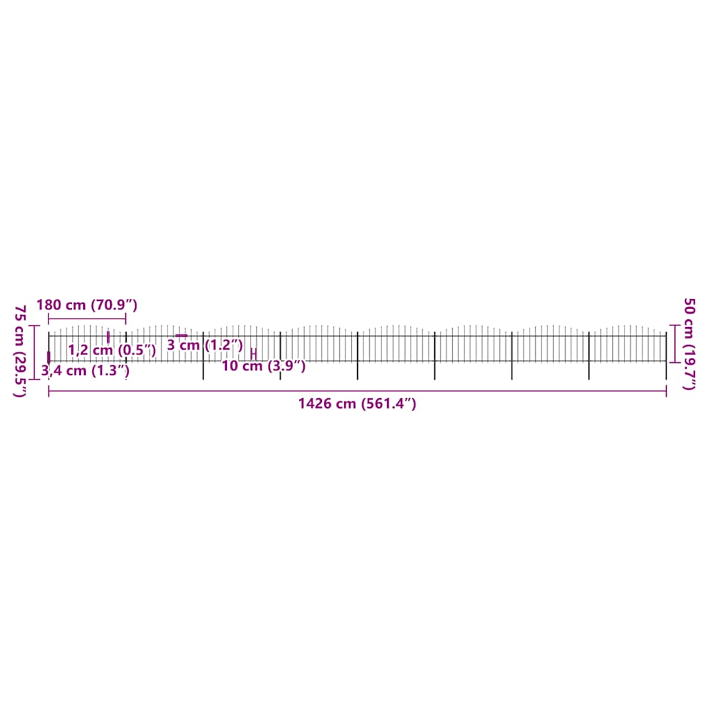 Recinzione Giardino Punta Lancia (0,5-0,75)x13,6m Acciaio Nera