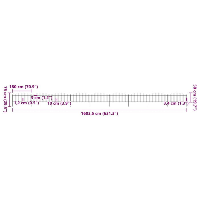 Recinzione Giardino Punta Lancia (0,5-0,75)x15,3m Acciaio Nera