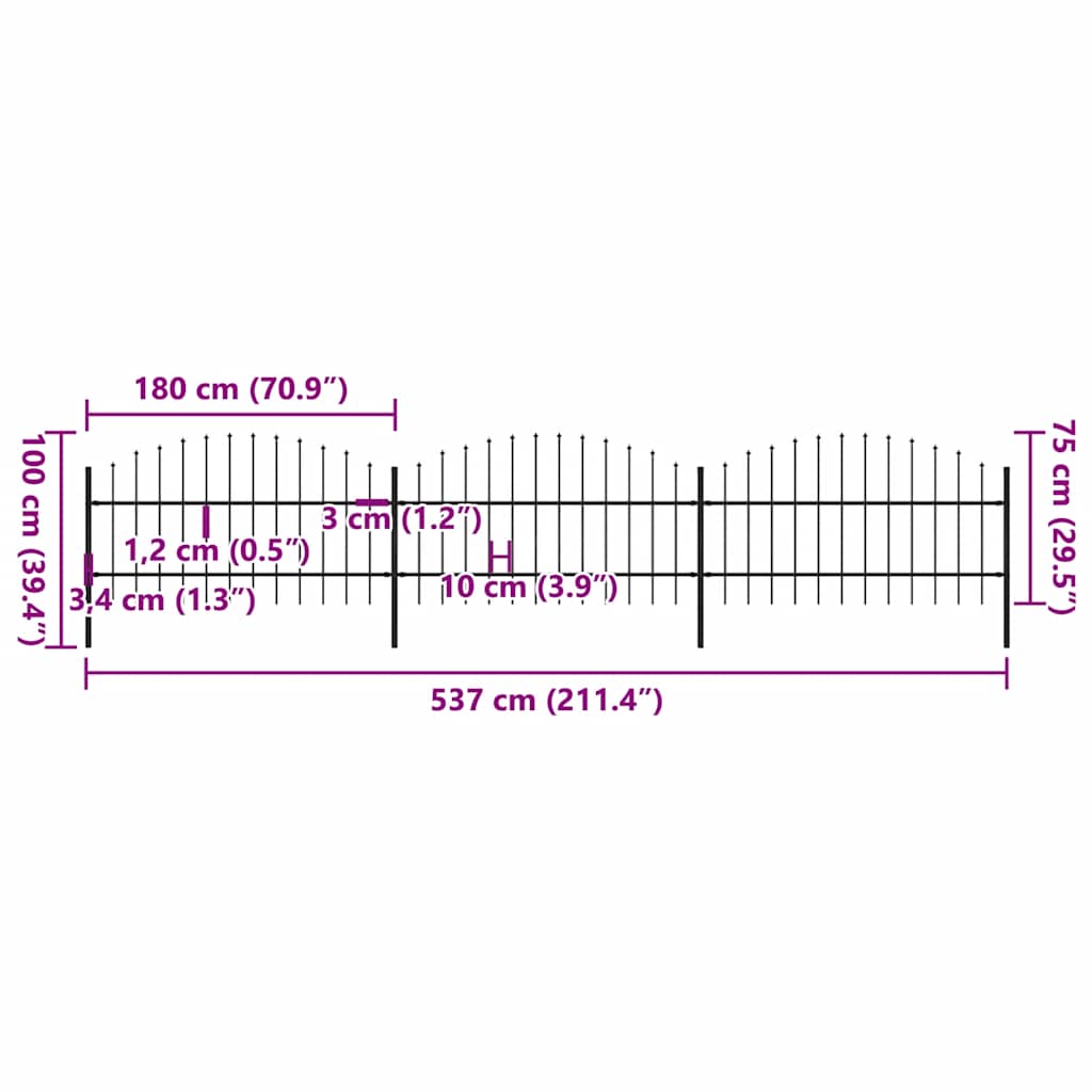 Recinzione Giardino Punta a Lancia (0,5-0,75)x5,1m Acciaio Nera cod mxl 26969