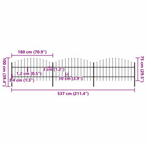 Recinzione Giardino Punta a Lancia (0,5-0,75)x5,1m Acciaio Nera cod mxl 26969