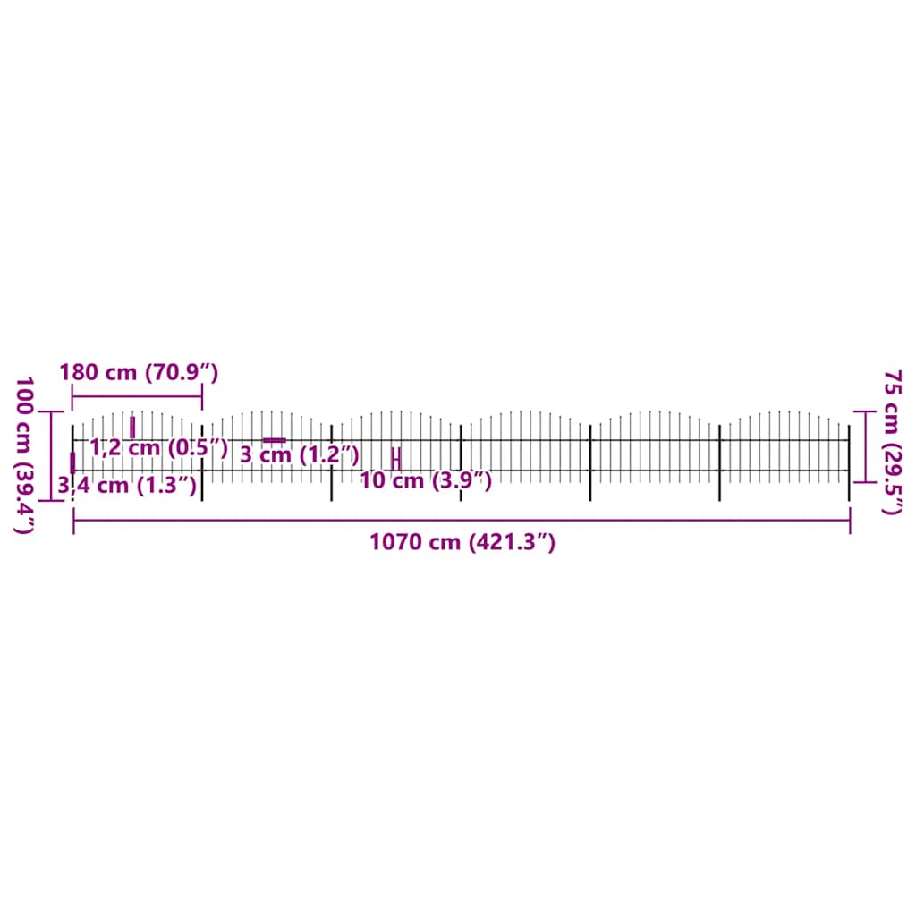 Recinzione Giardino Punta Lancia (0,75-1)x10,2m Acciaio Nera