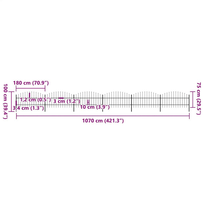 Recinzione Giardino Punta Lancia (0,75-1)x10,2m Acciaio Nera