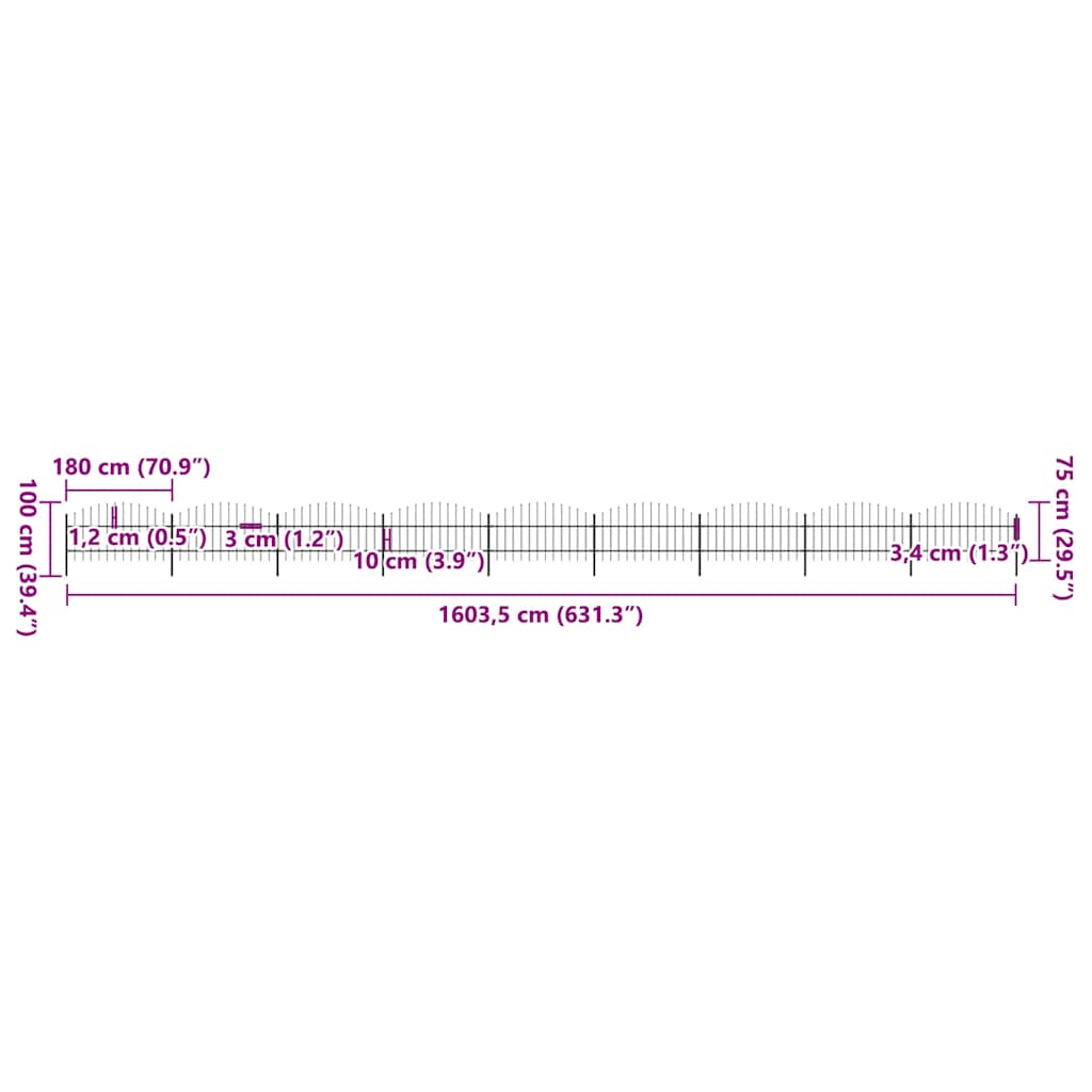 Recinzione Giardino Punta Lancia (0,75-1)x15,3m Acciaio Nera