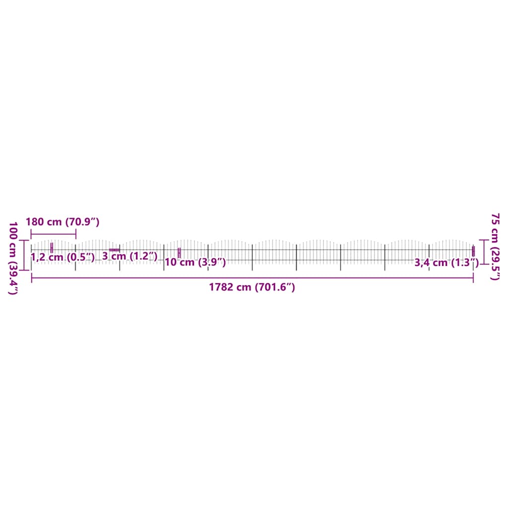 Recinzione Giardino Punta Lancia (0,75-1)x17m Acciaio Nera