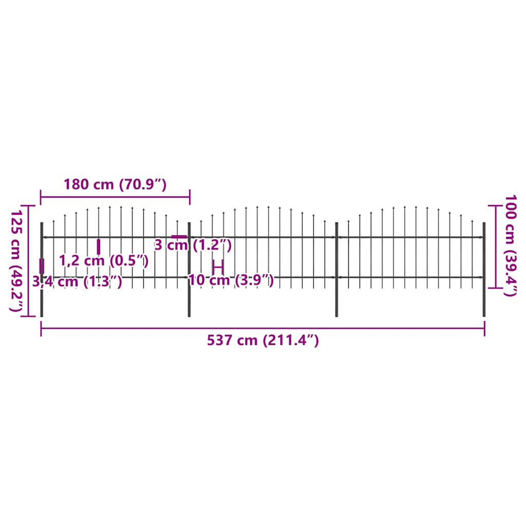 Recinzione Giardino Punta a Lancia (1-1,25)x5,1m Acciaio Nera cod mxl 22668